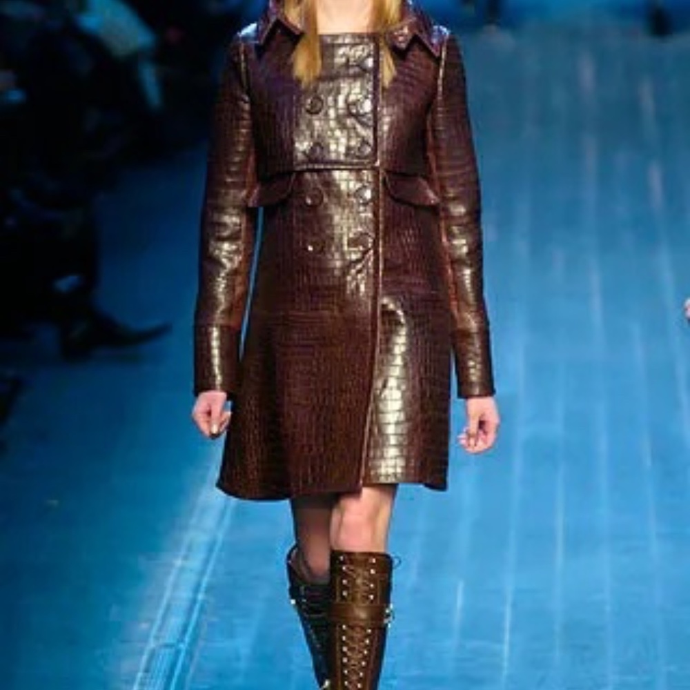 Christian Dior by John Galliano. Red croc-embossed lambskin leather FW 2005